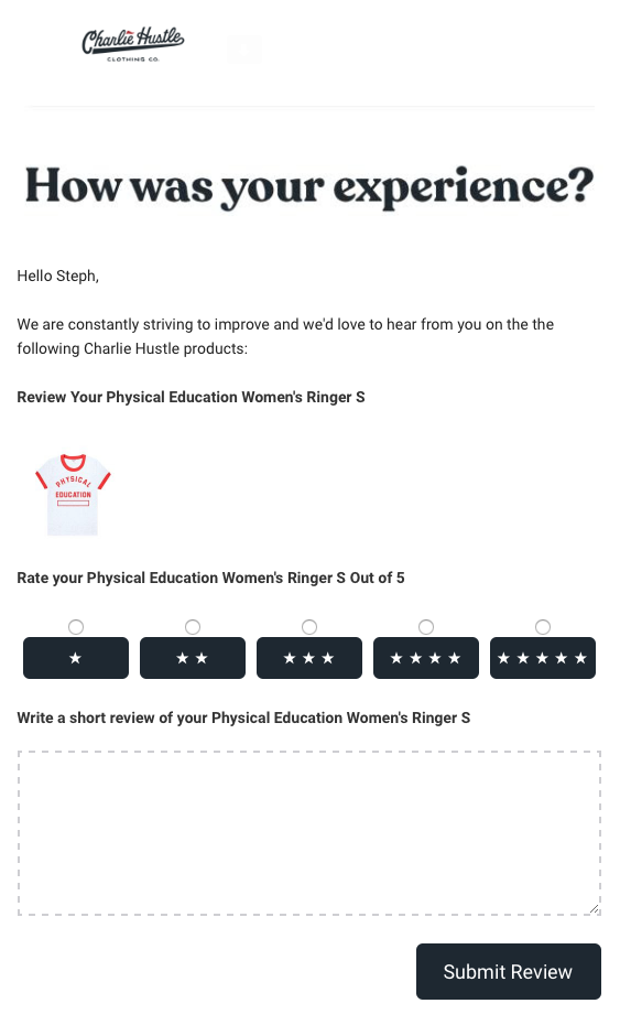 example of including reviews in transactional emails