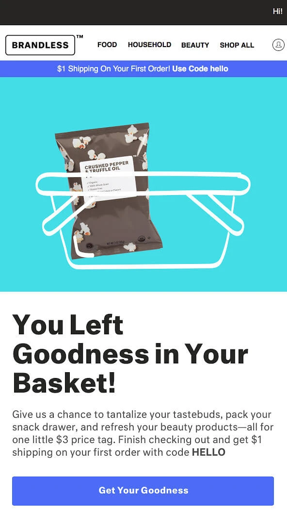 example of transaction email to avoid cart abandonment