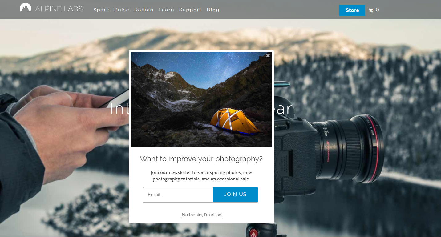 example of catchy headline in Shopify popup from Alpine Labs