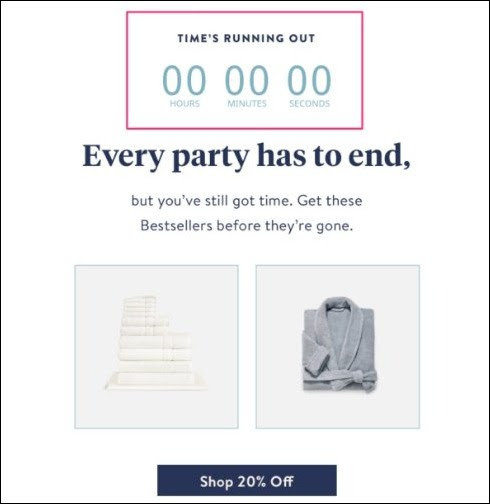 example of countdown timer by Brooklinen to spark urgency