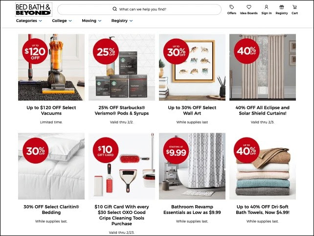 Example of limited offer banners by Bed Bath & Beyond