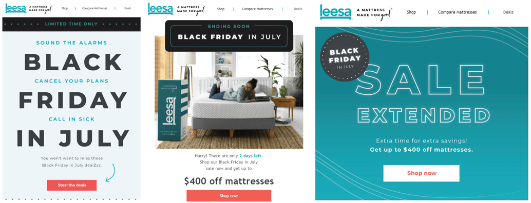 promotional drip email campaign by Leesa