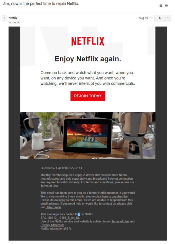 third drip email campaign by Netflix