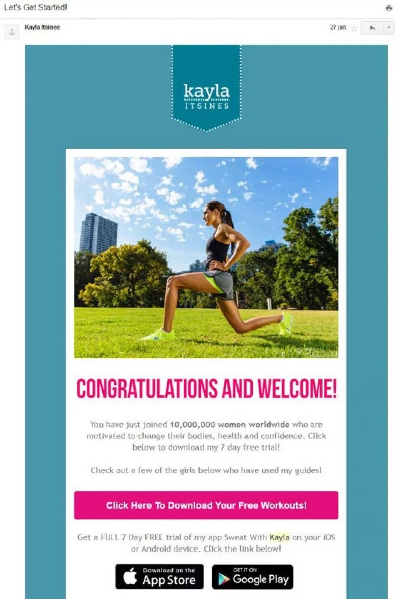 Kayla Itsiness drip email campaign 1