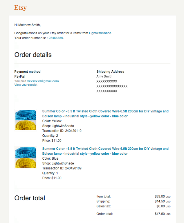 upsell drip email campaign by Etsy