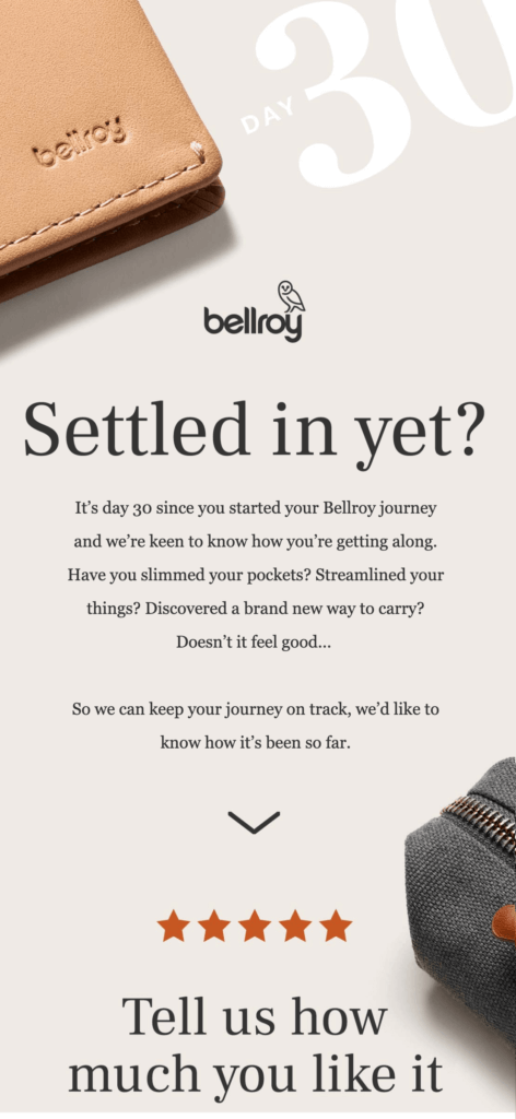 Bellroy drip email campaign 1
