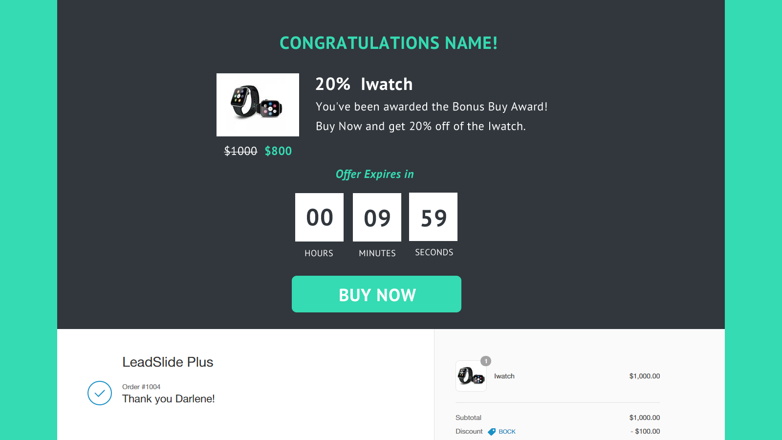 Thank You page template countdown