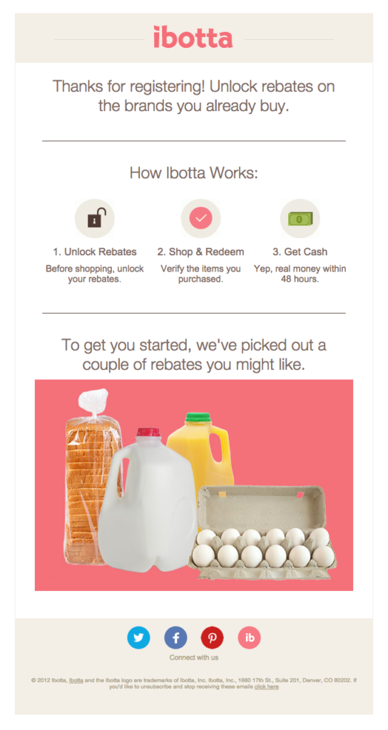 Example of account confirmation email from Ibotta