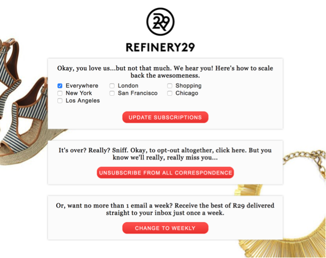Example of unsubscribe confirmation email by Refinery29