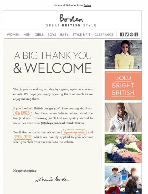 Example of newsletter confirmation email by Boden
