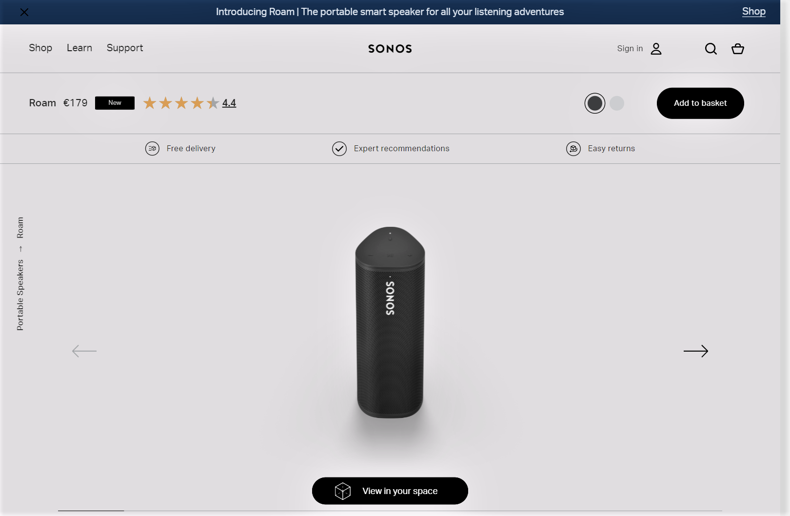 Sonos uses strong visuals for product page design