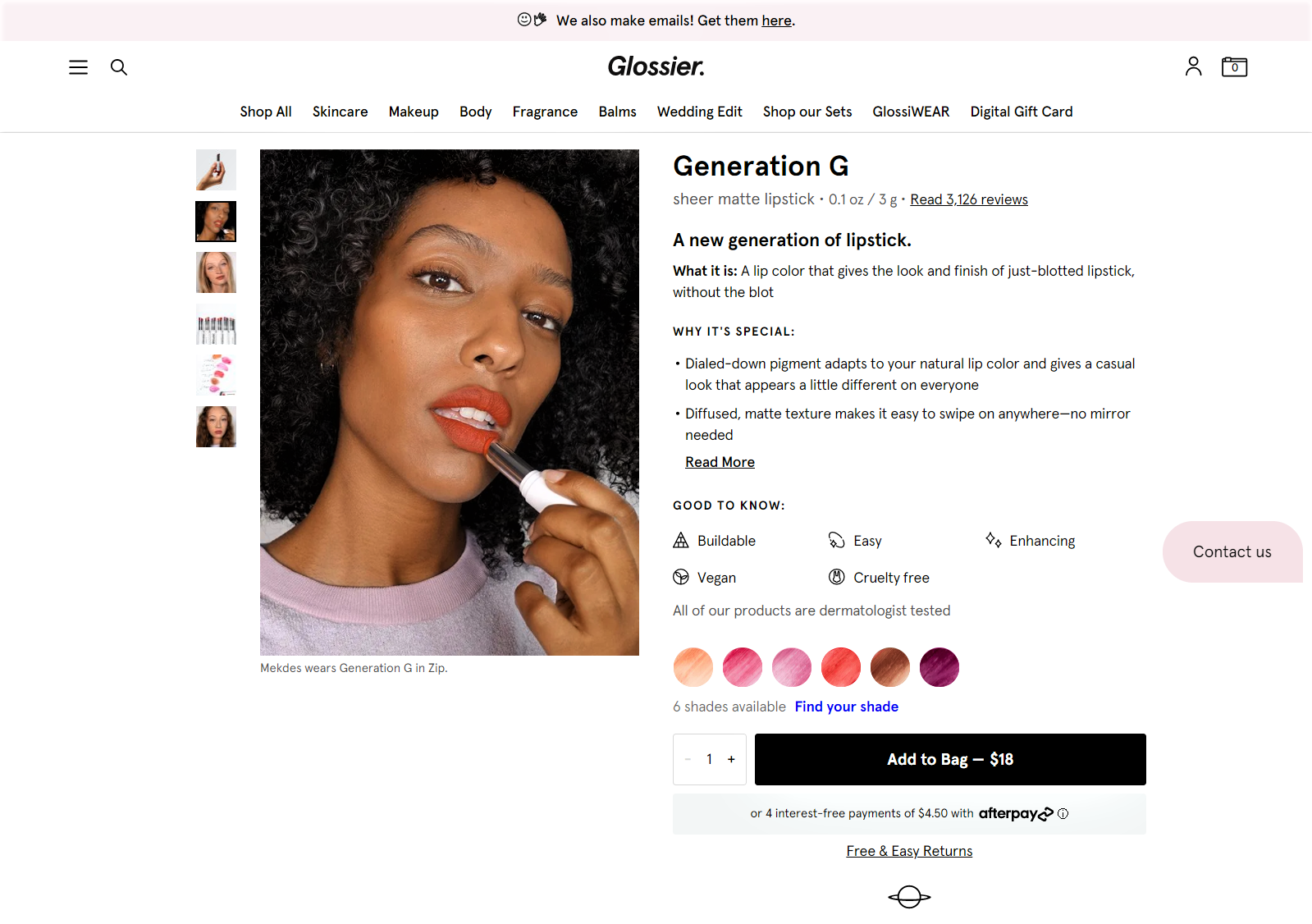 Example of the Glossier product page design