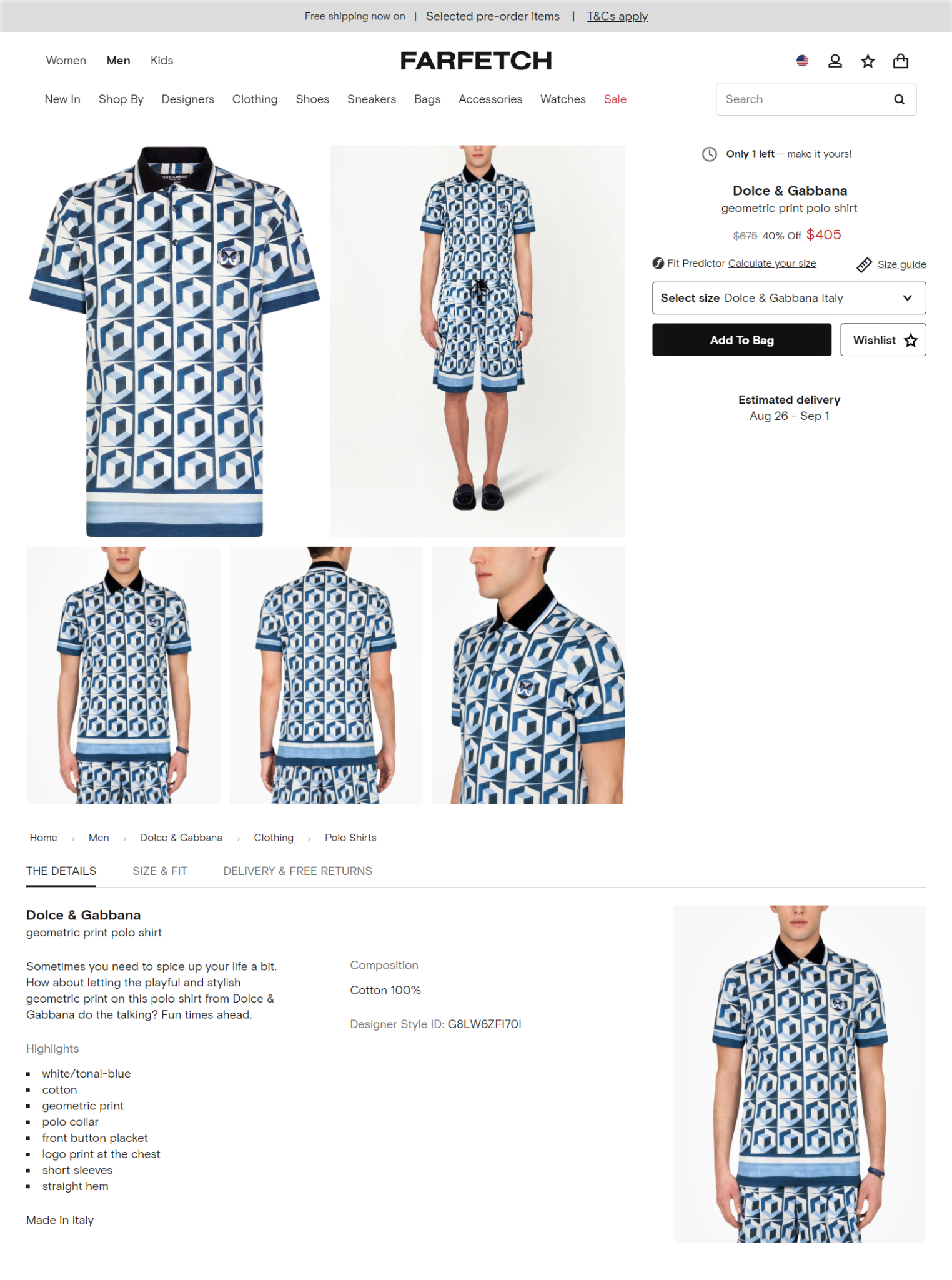Product page design example from Farfetch