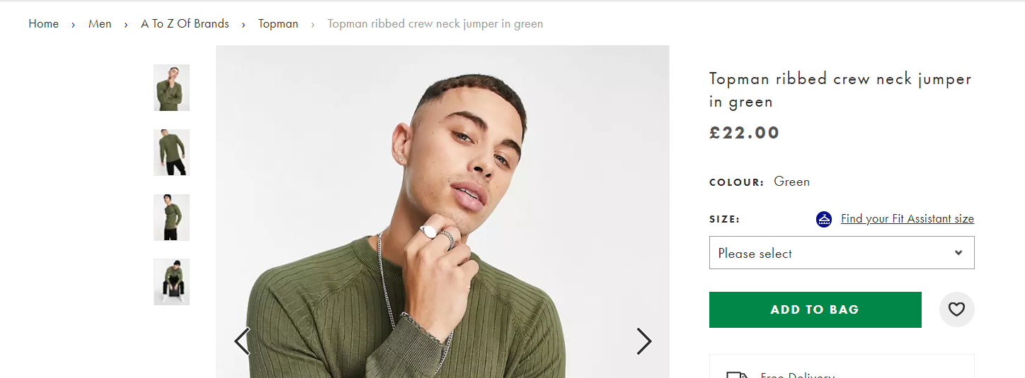 ASOS has an easy to navigate product page design template