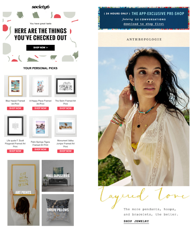 example of email personalization by Society6