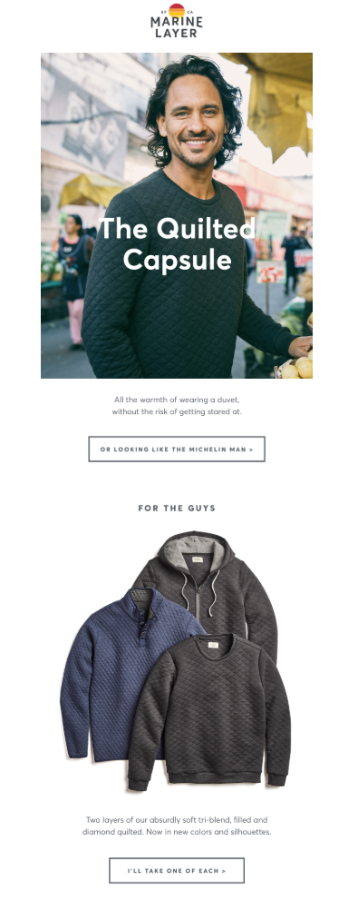example of email personalization by Marine Layer