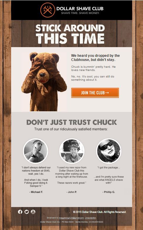 example of email personalization by Dollar Shave Club