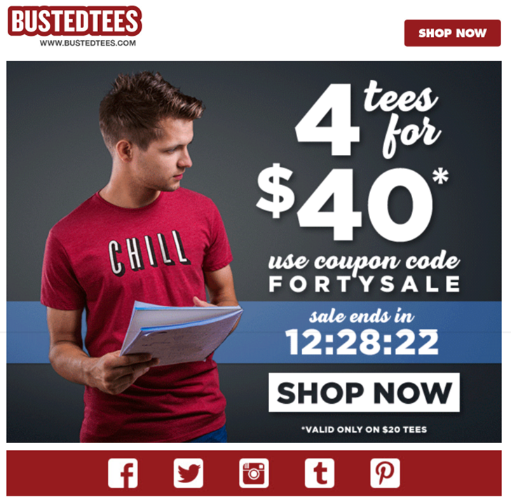 example of email personalization by Busted Tees