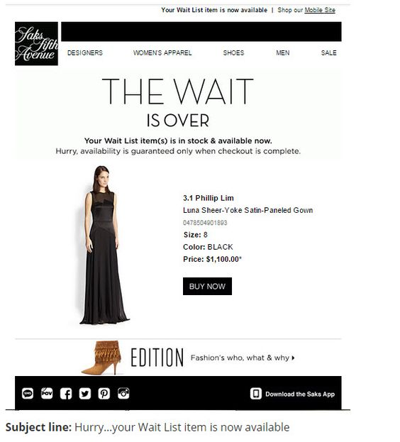 example of email personalization by Saks Fifth Avenue