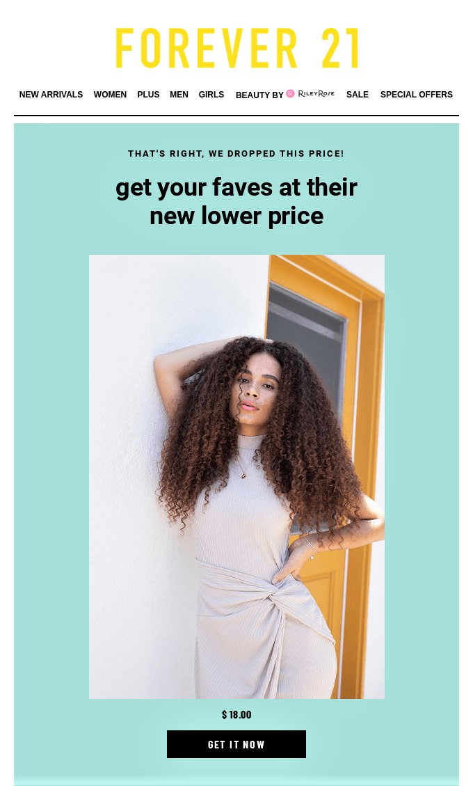 example of email personalization by Forever 21