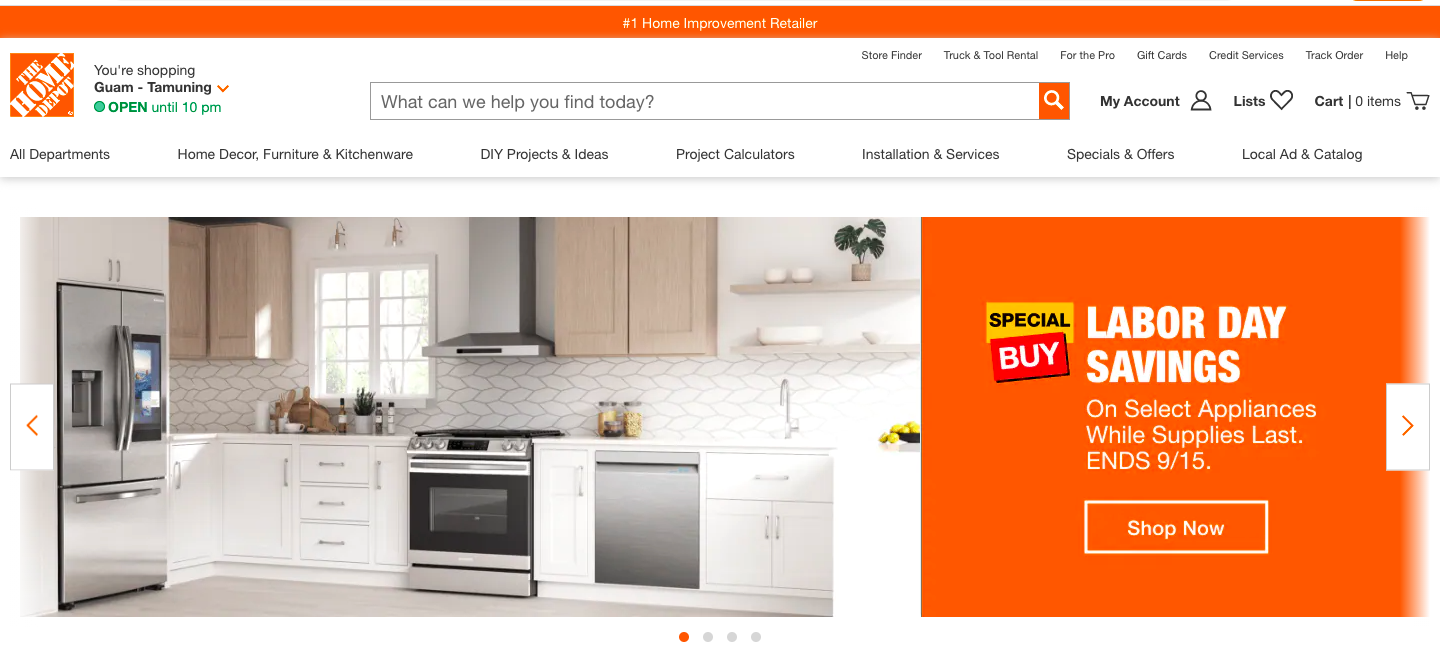 Example of manual control in carousel banners by Home Depot