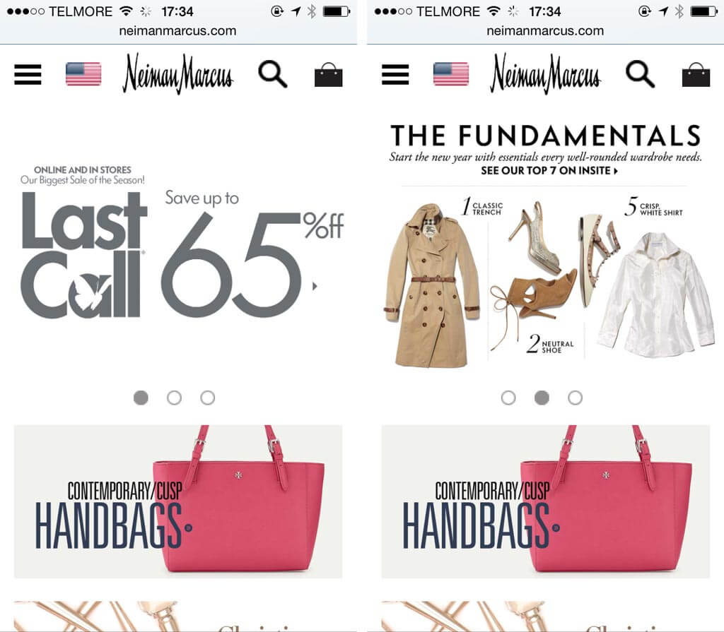 Example of improving visual clarity on carousel images by Neiman Marcus