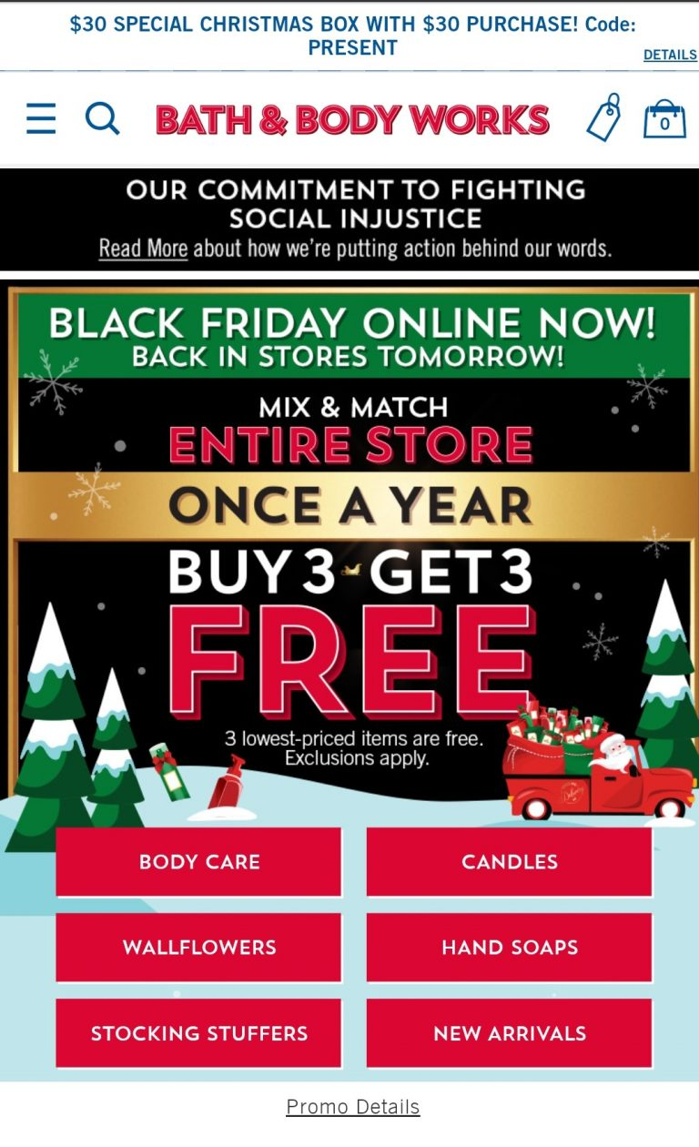 Example of offering mix and match product discounts by Bath and Body Works for Black Friday
