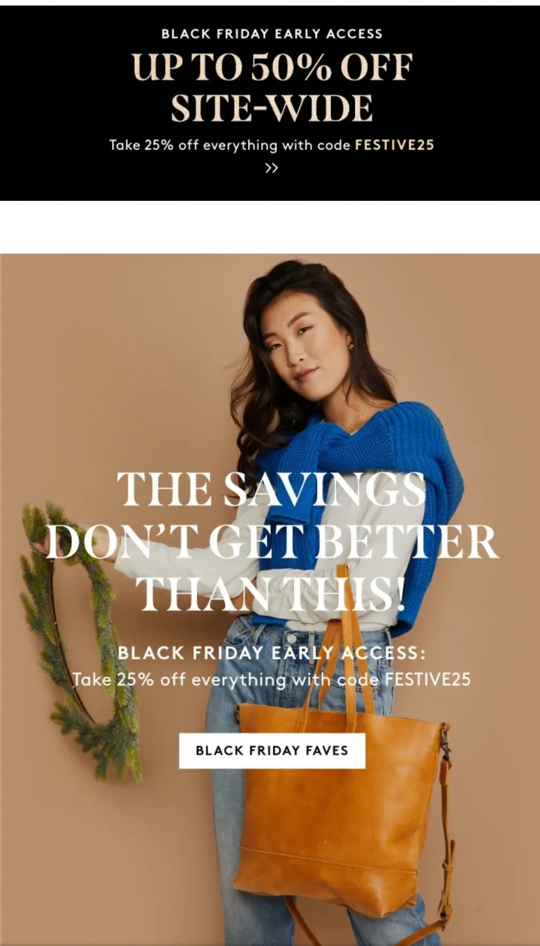 Example of sitewide discount by Able for Black Friday