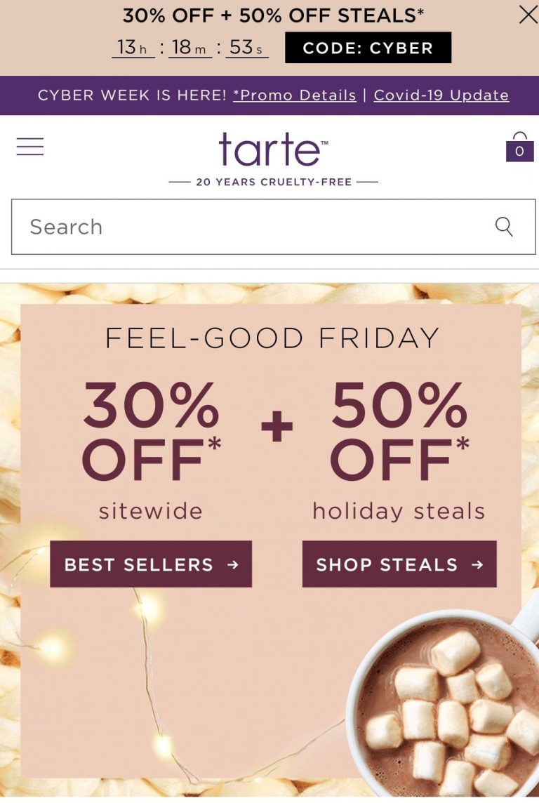 Example of creative themes for Black Friday by Tarte