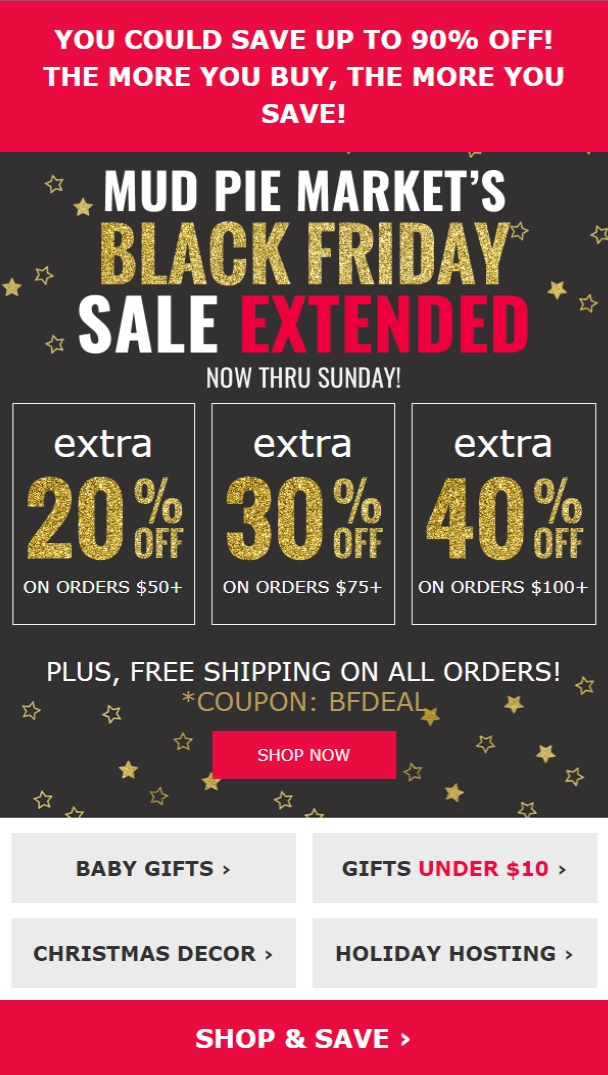 Example of Black Friday extended sale by Mud Pie