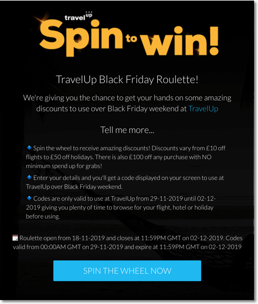 Example of discount wheel for Black Friday by TravelUp