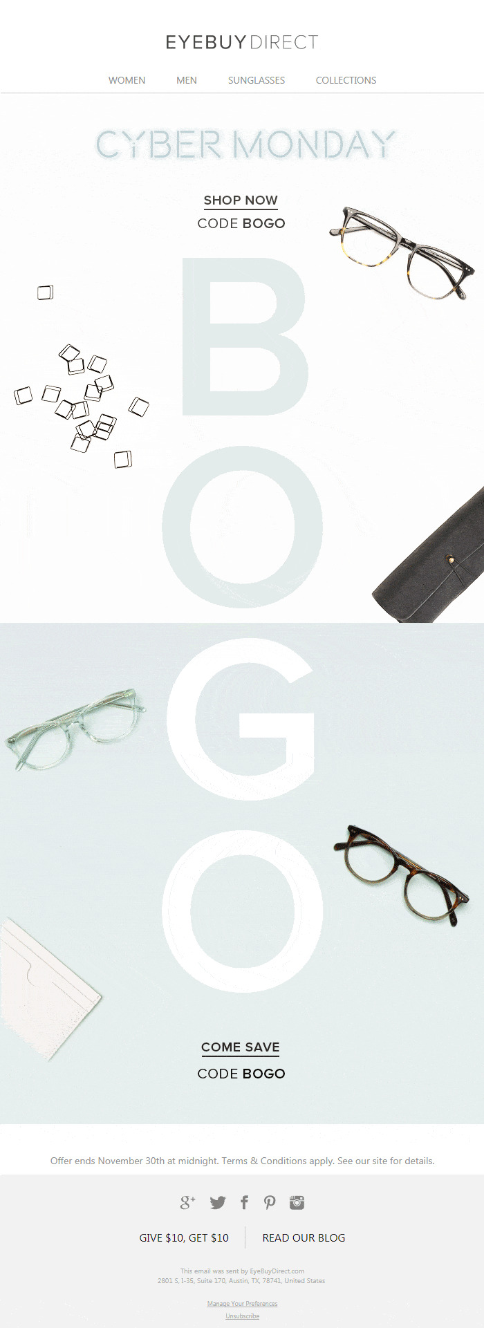 Black Friday email example from EyeBuyDirect