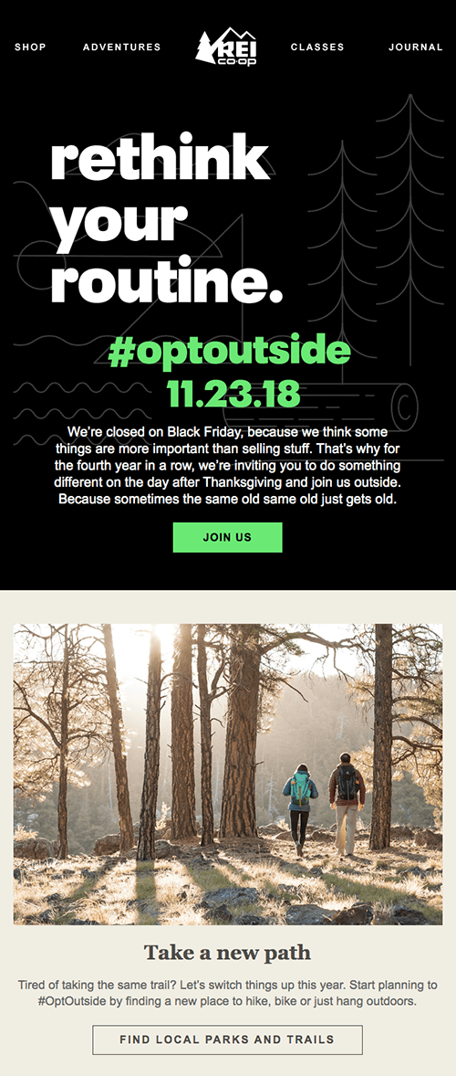 Black Friday email example from REI