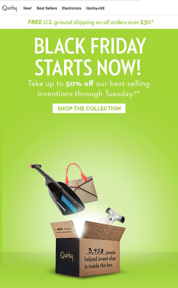 Black Friday email example from Quirky