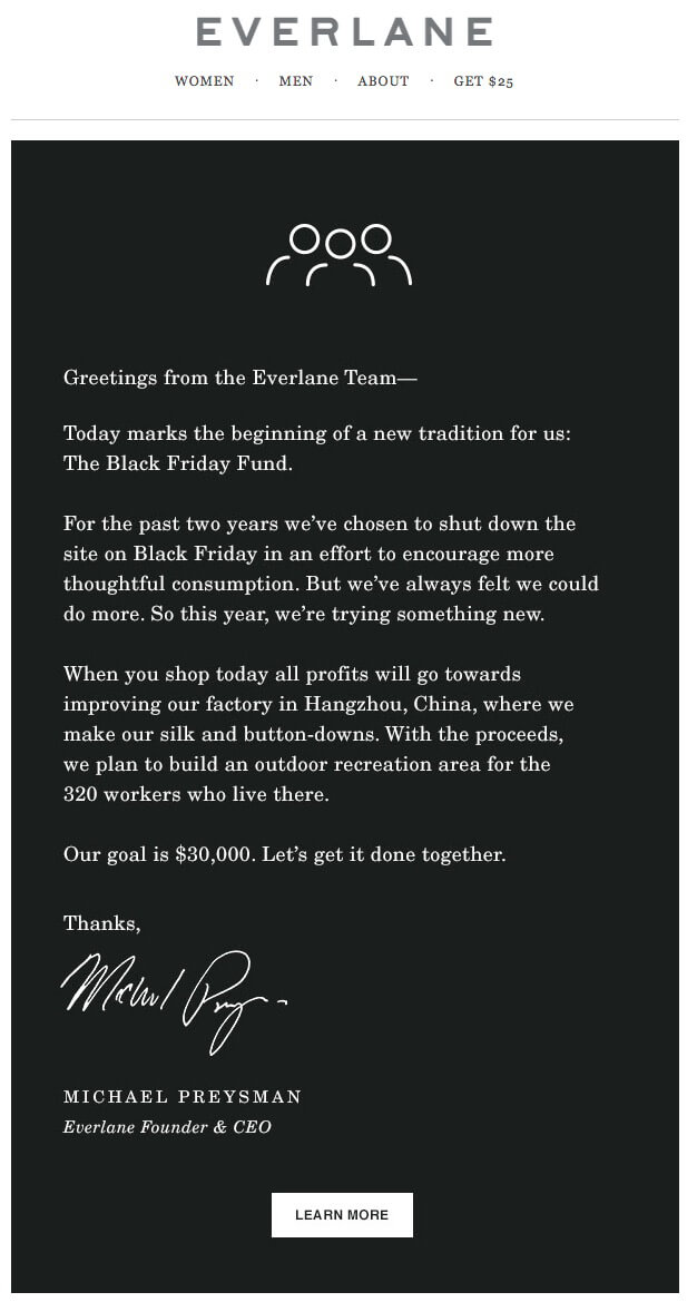 holiday marketing email example from Everlane