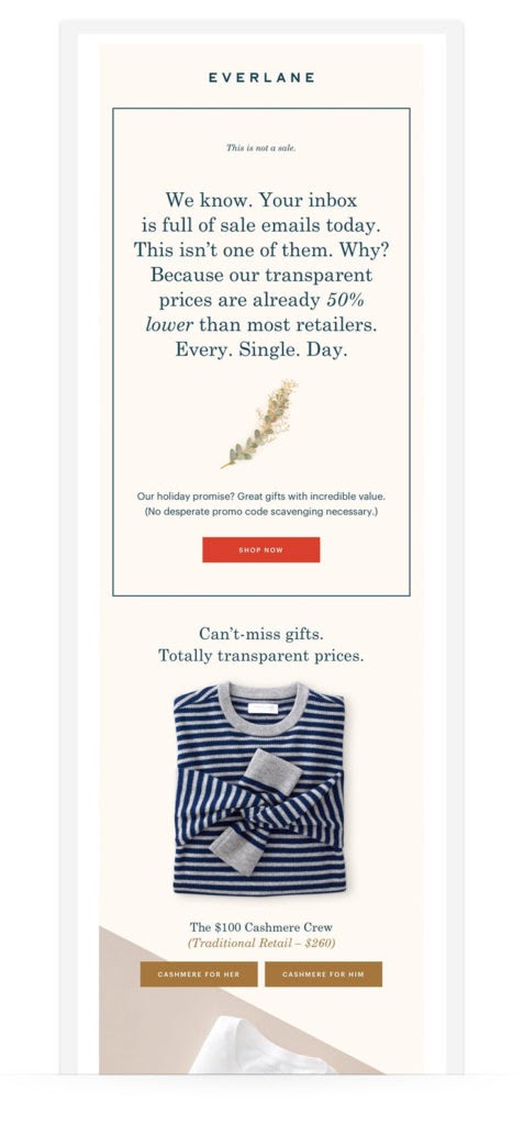holiday marketing email example from Everlane