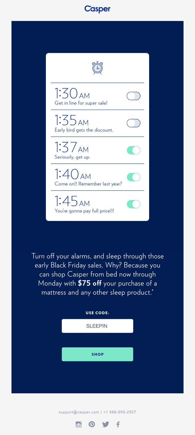 holiday marketing email example from Casper