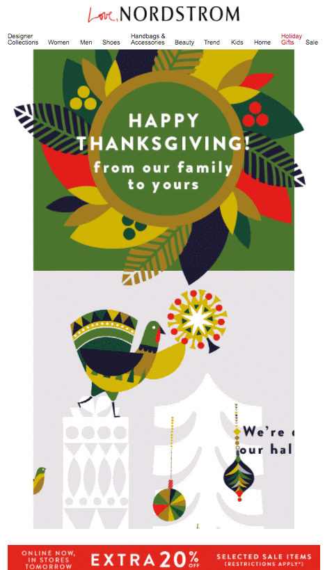 holiday marketing email example from Nordstrom