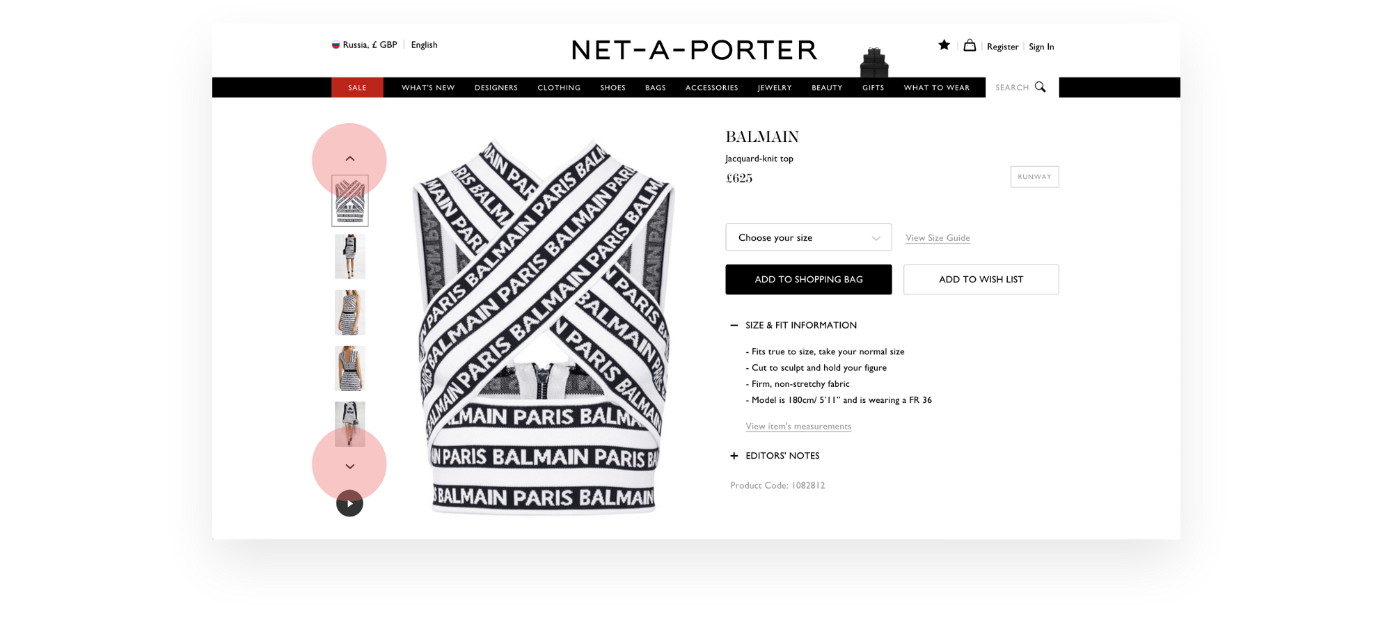 Example of truncated thumbnails in product pages