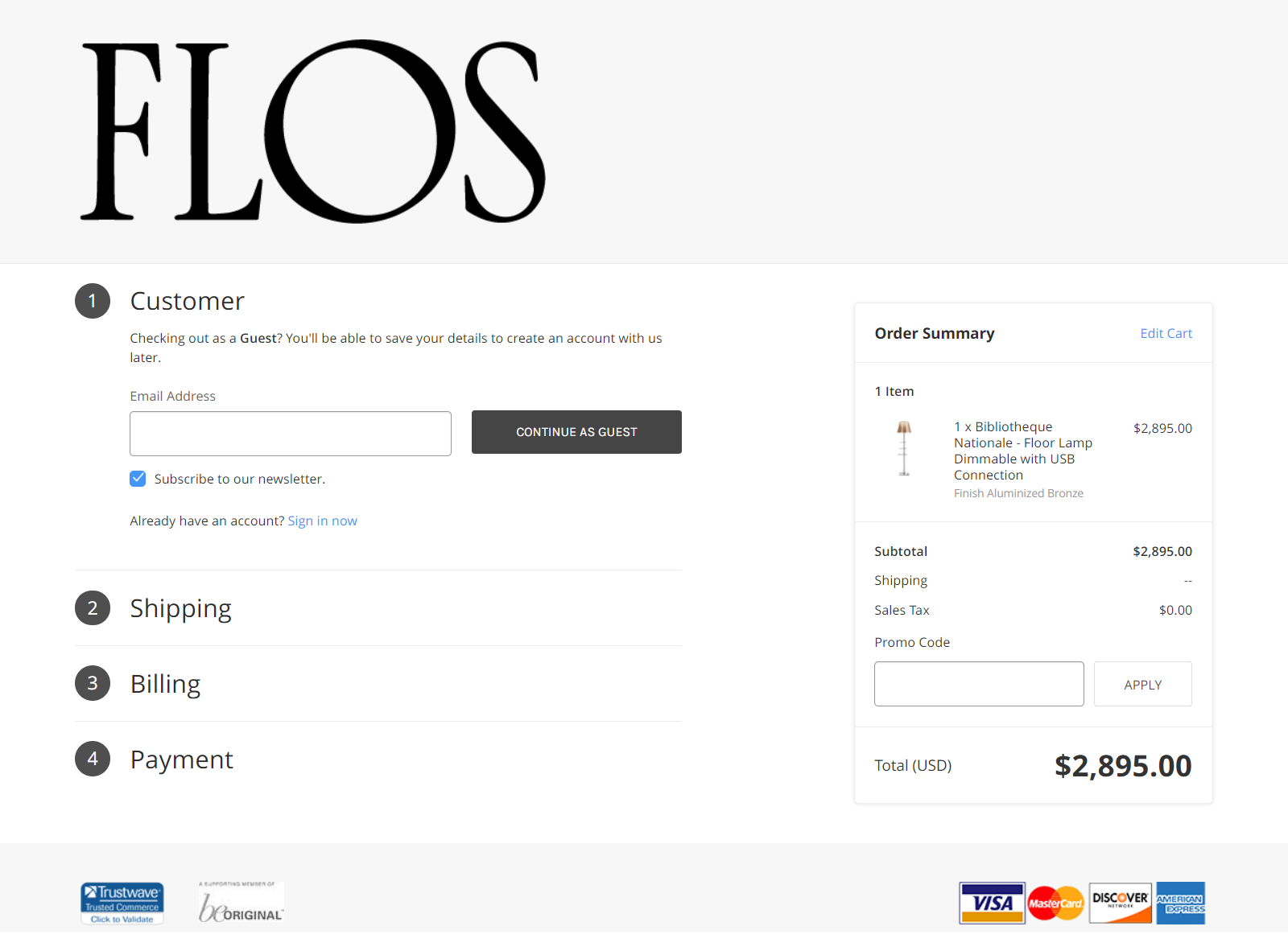 Example of checkout page sign in by Flos