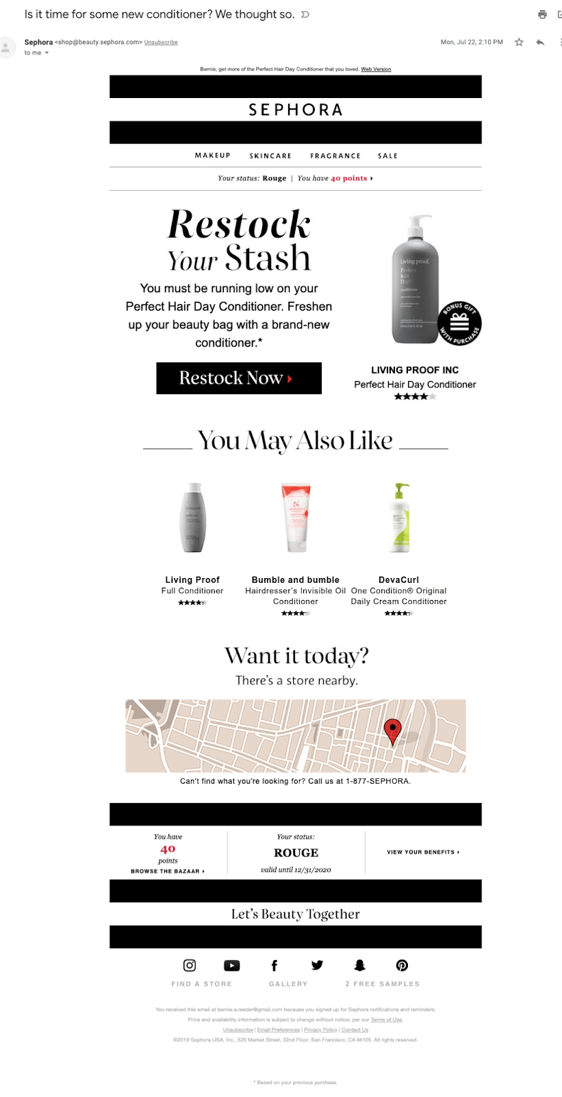 Example of behavior-targeted emails