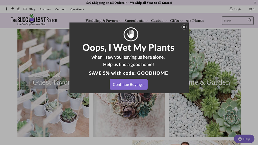 Example of using behavioral targeting through exit-intent popups