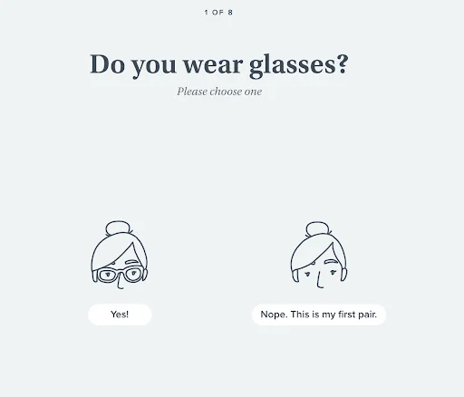 Example of personalized recommendations by Warby Parker