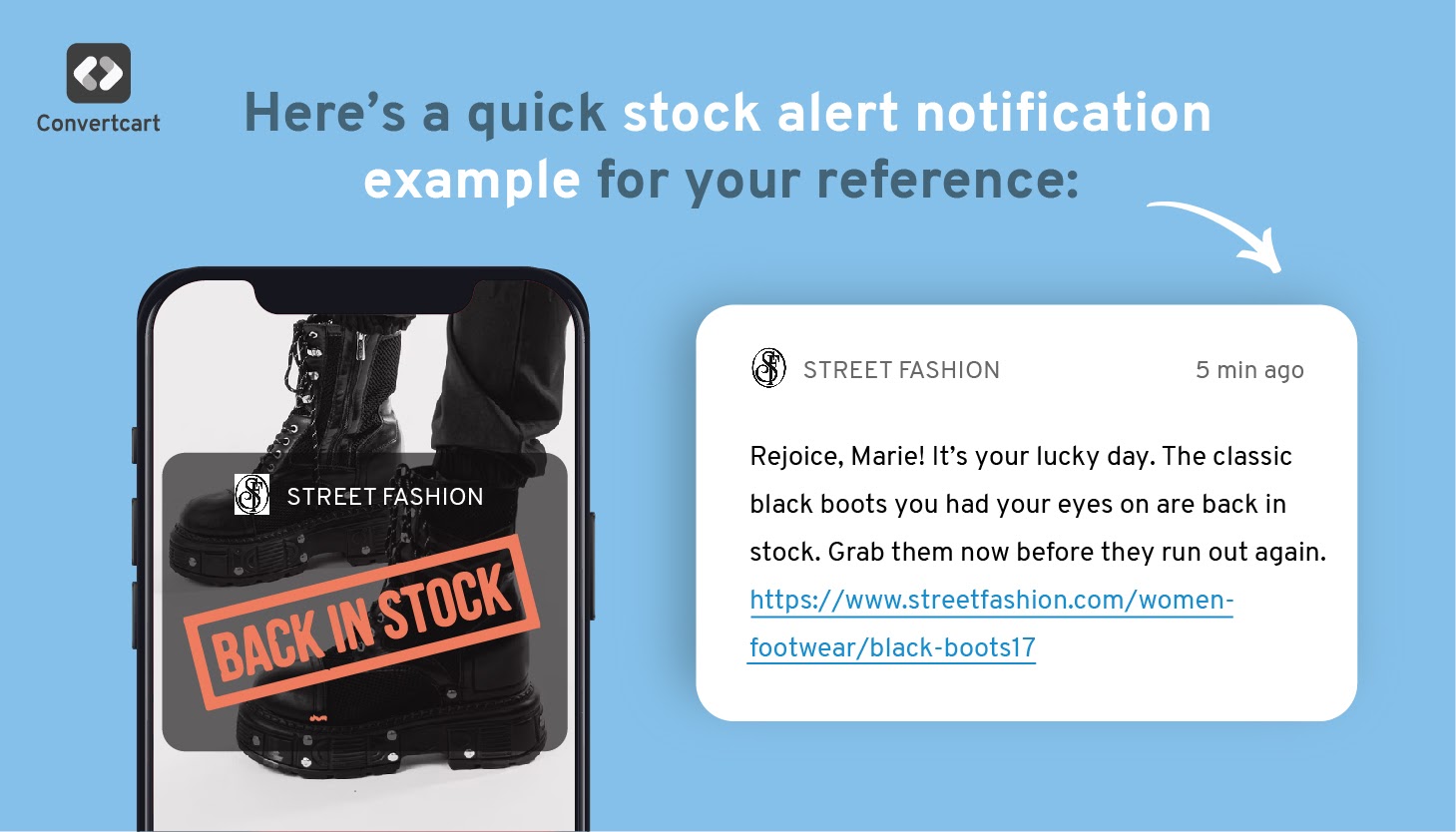 Stock alert notification example