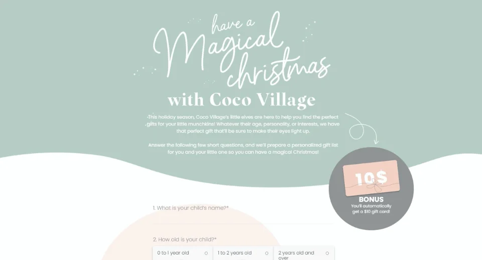 Example of Christmas quiz campaign by Coco Village