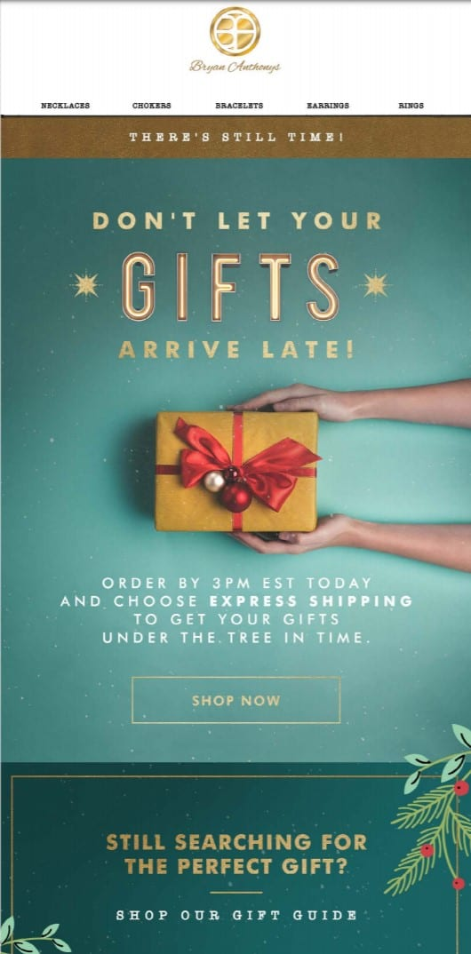 Example of Christmas marketing for last-minute shoppers