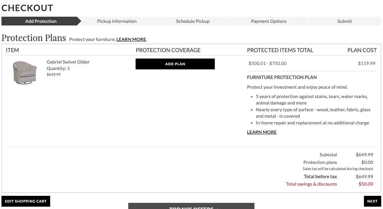 Example of a checkout process to reduce cart abandonment