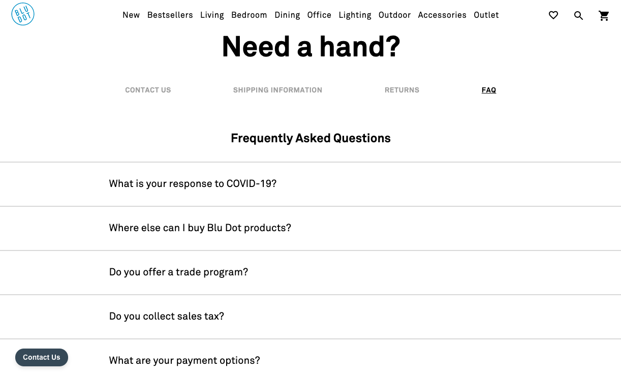 Example of FAQ page