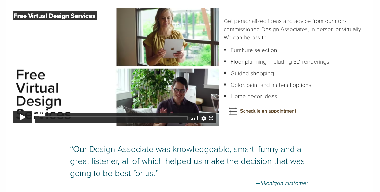 example of personalization on a furniture store