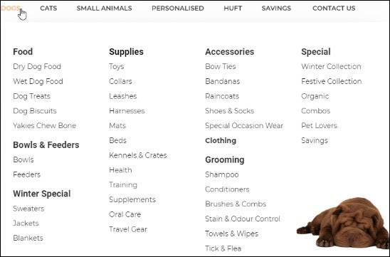20 Reasons Your Pet Supplies Store Has Low Conversions (60+ Ways To Fix) -b) Get buyers to product pages faster with drop-down menus